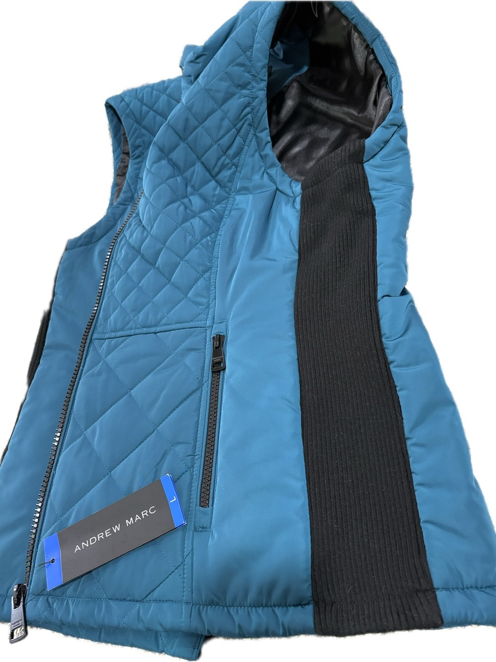 Andrew Marc Quilted Vest | Ribbed Knit Side Panels | Teal | Size L | NWT - Picture 6 of 10
